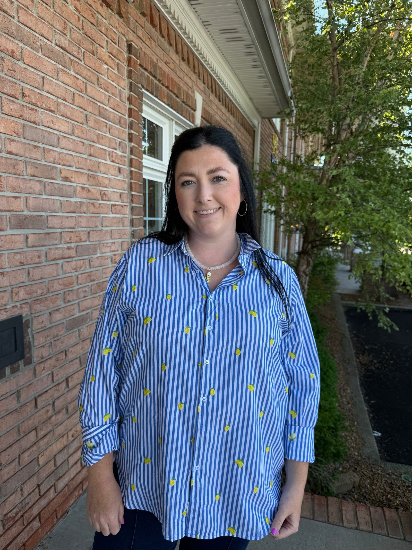 Lolita Shirt - Blue Lemon-130 Dressy Tops & Blouses-Simply Stylish boutique-Simply Stylish Boutique | Women’s & Kid’s Fashion | Paducah, KY