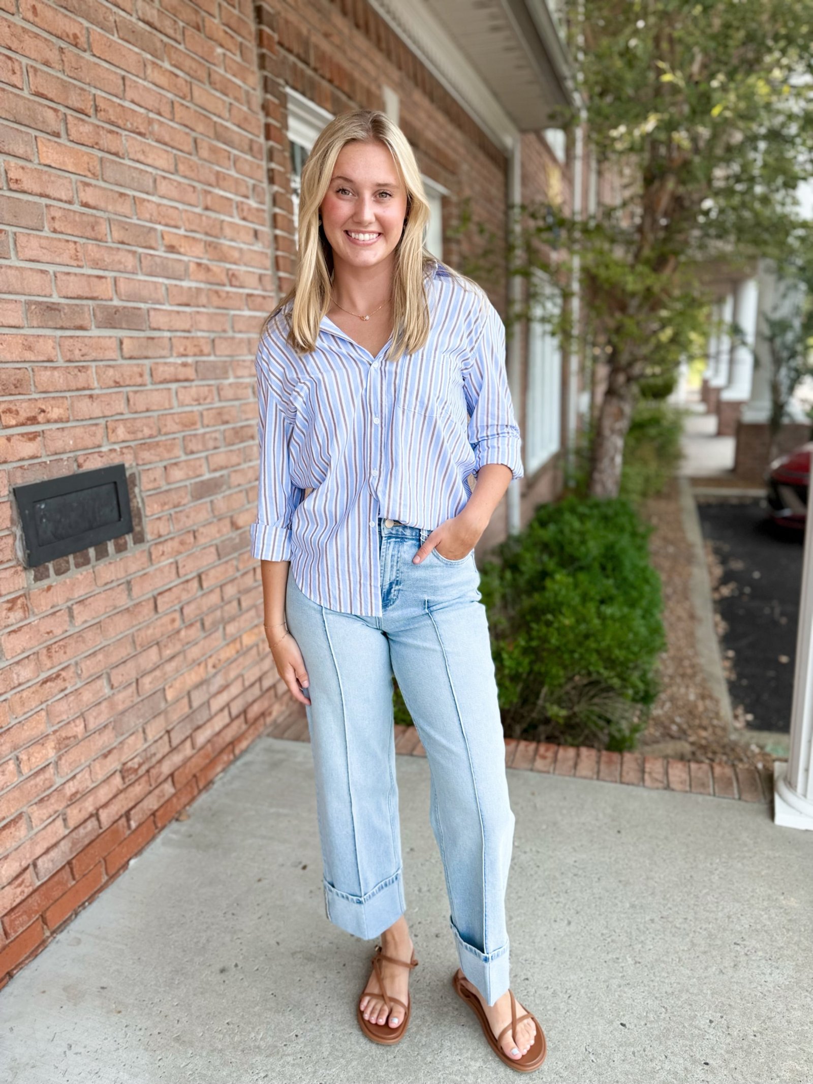 Galina Shirt - Campus Blue Stripe-130 Dressy Tops & Blouses-Simply Stylish boutique-Simply Stylish Boutique | Women’s & Kid’s Fashion | Paducah, KY
