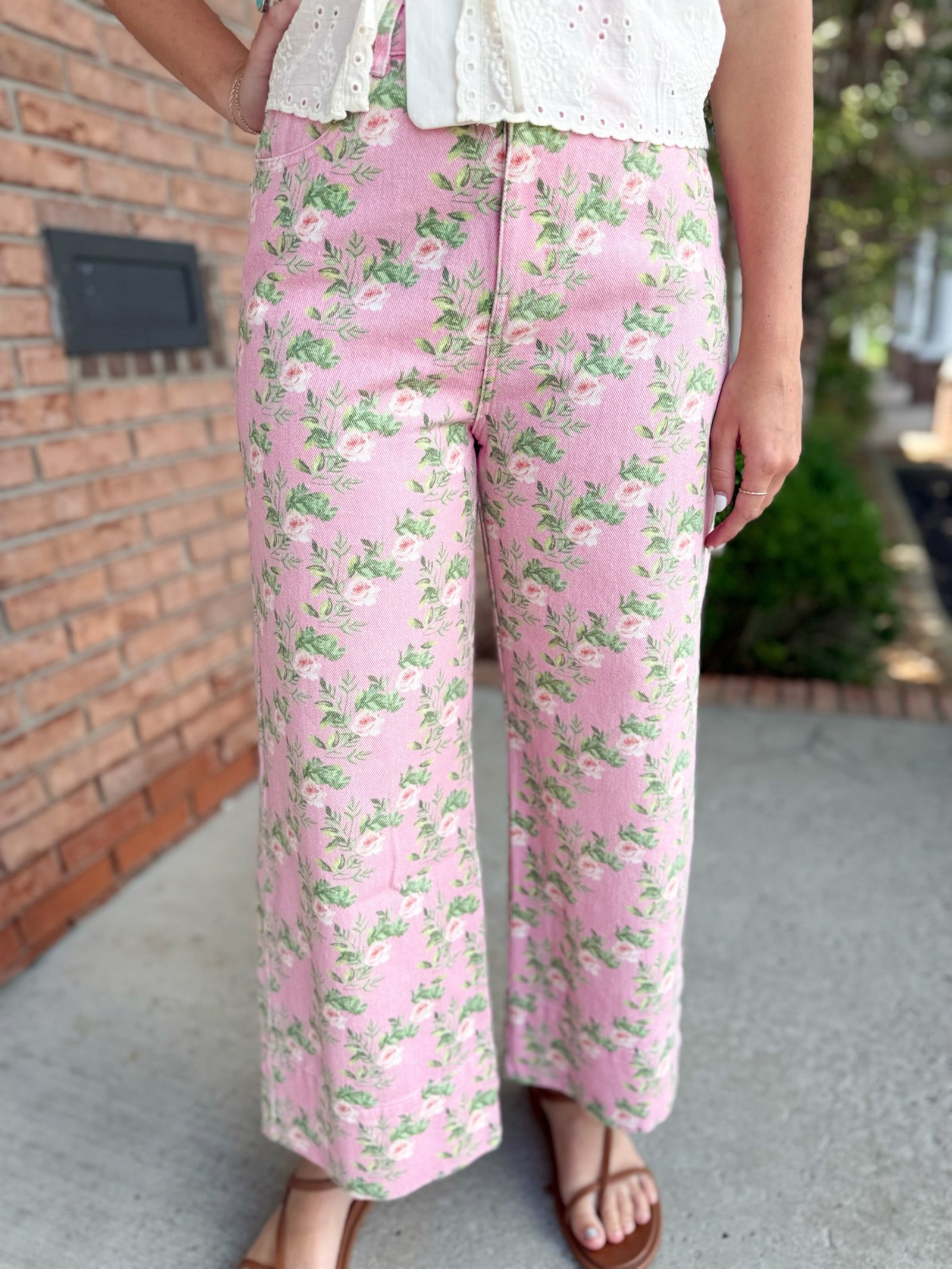 Bloom & Denim Floral Pants-230 Pants-Simply Stylish boutique-Simply Stylish Boutique | Women’s & Kid’s Fashion | Paducah, KY