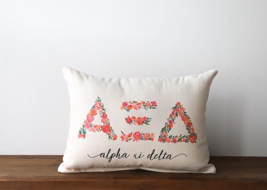 Sorority Floral Letters Pillow - ALPHA XI DELTA-510 General Gifts-Simply Stylish Boutique-Simply Stylish Boutique | Women’s & Kid’s Fashion | Paducah, KY